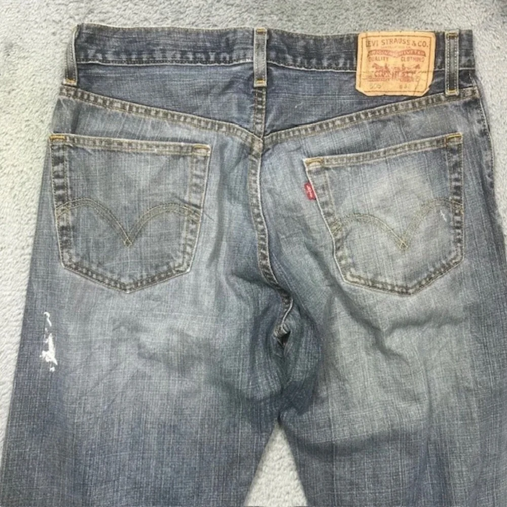 Levis 505 Jeans Mens 33x32 Blue Regular Fit Denim Distressed Paint‎ Stains